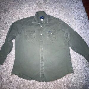 Vintage Wrangler Pearl Snap Long Sleeve Shirt 2X Big Wrangler Olive Shirt